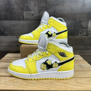 Nike Air Jordan 1 Mid SE GS Floral Rose Patch‎ Dynamic Yellow AV5174-700 5Y